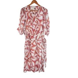 New Anthropologie Women’s Nicole Puff Sleeve Feather Dress Linen Viscose Size 1X